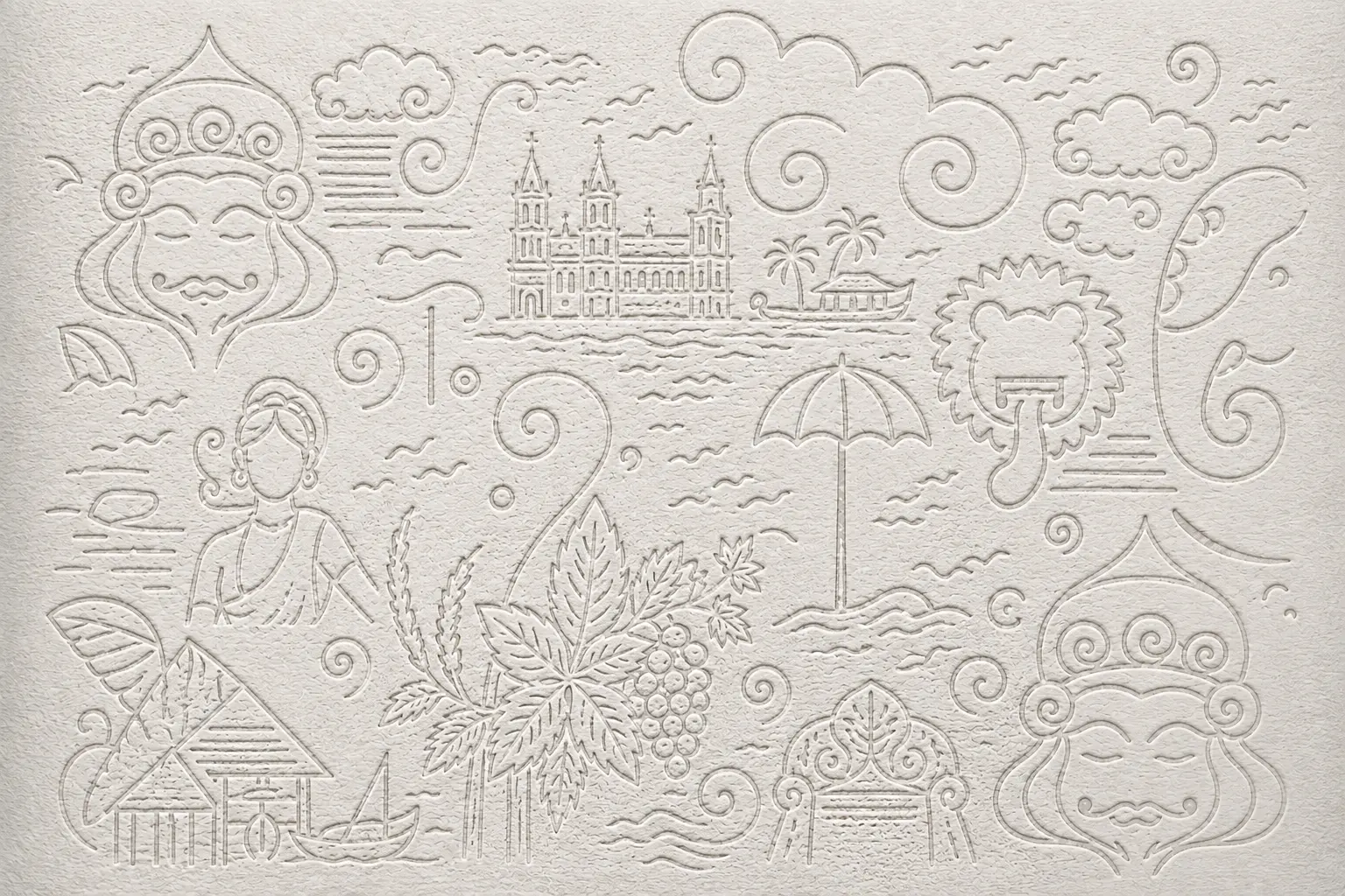Embossed Kerala motifs on textured label paper